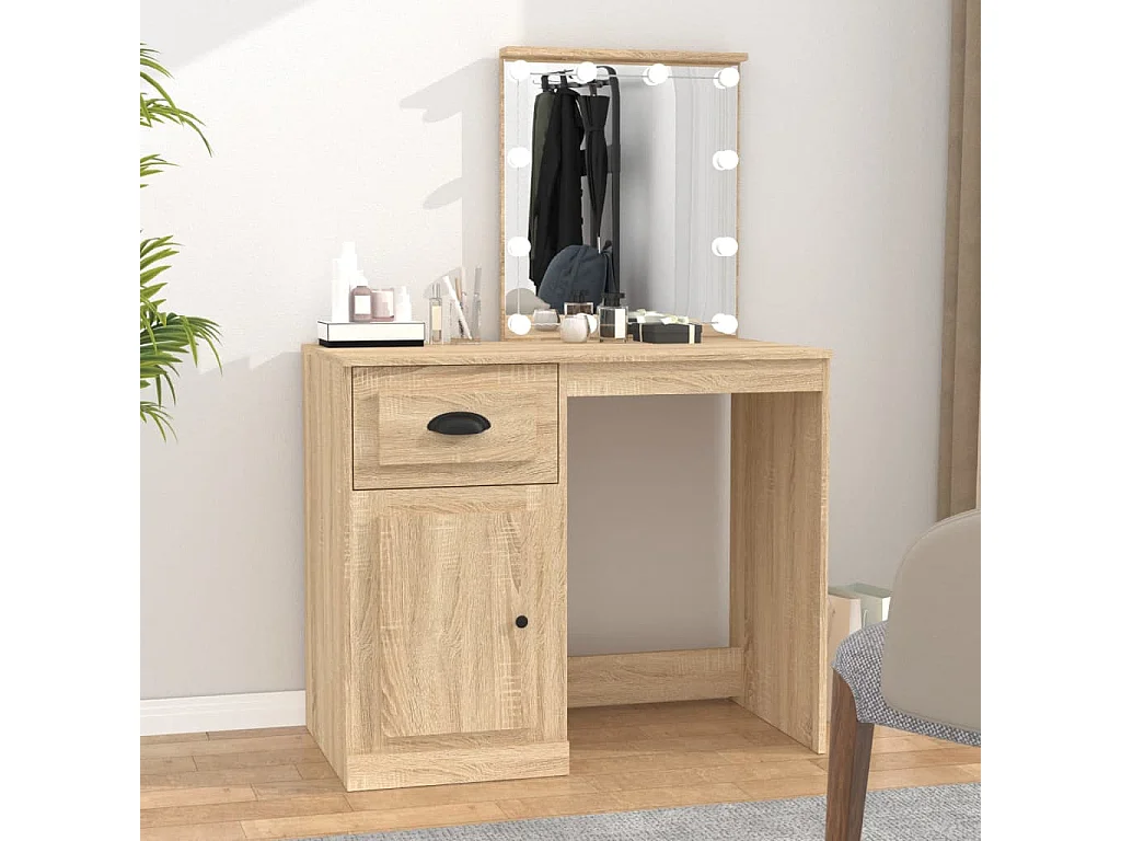 Coiffeuse avec LED chêne sonoma 90x50x132,5 bois d'ingénierie