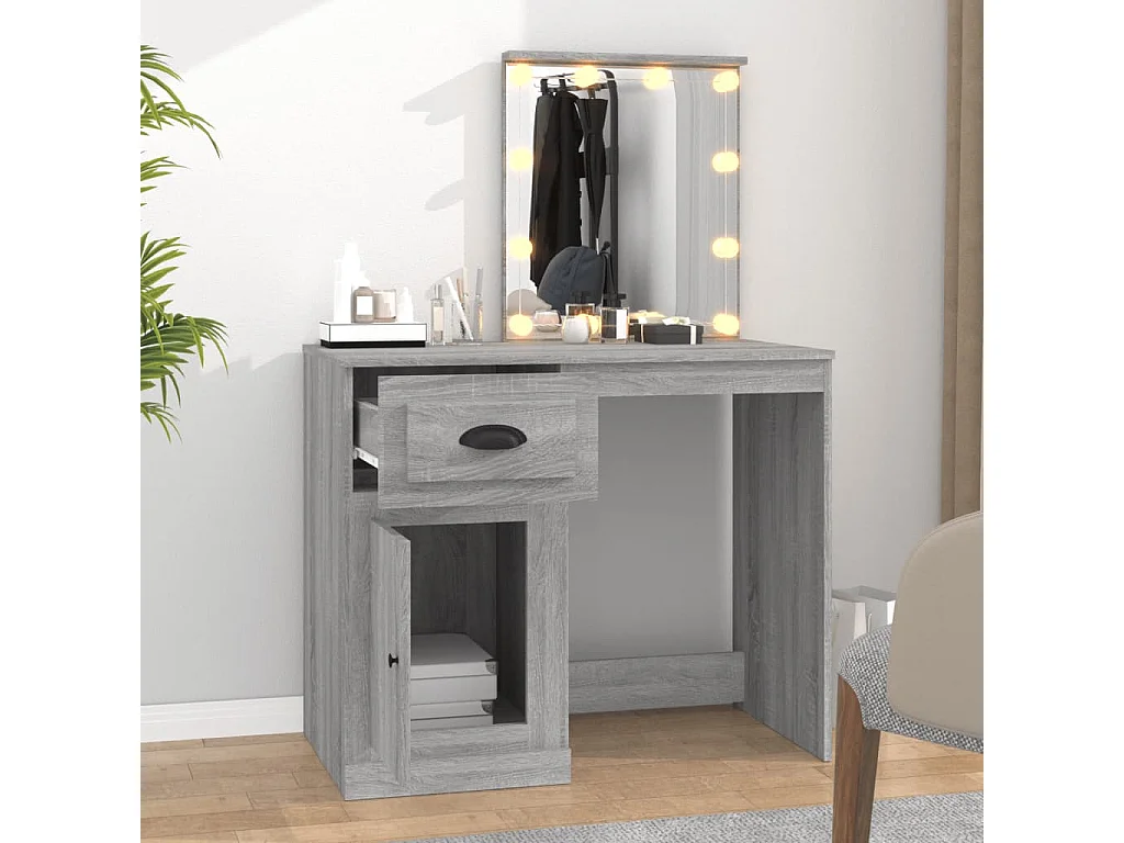 Coiffeuse avec LED sonoma gris 90x50x132,5 bois d'ingénierie