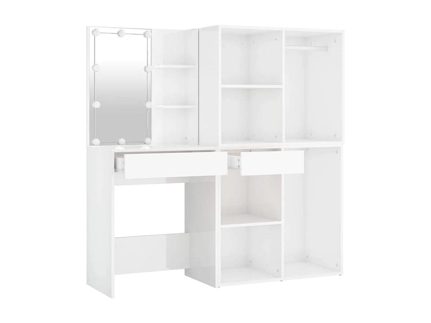 Coiffeuse à LED et 2 armoires Blanc brillant Bois d'ingénierie