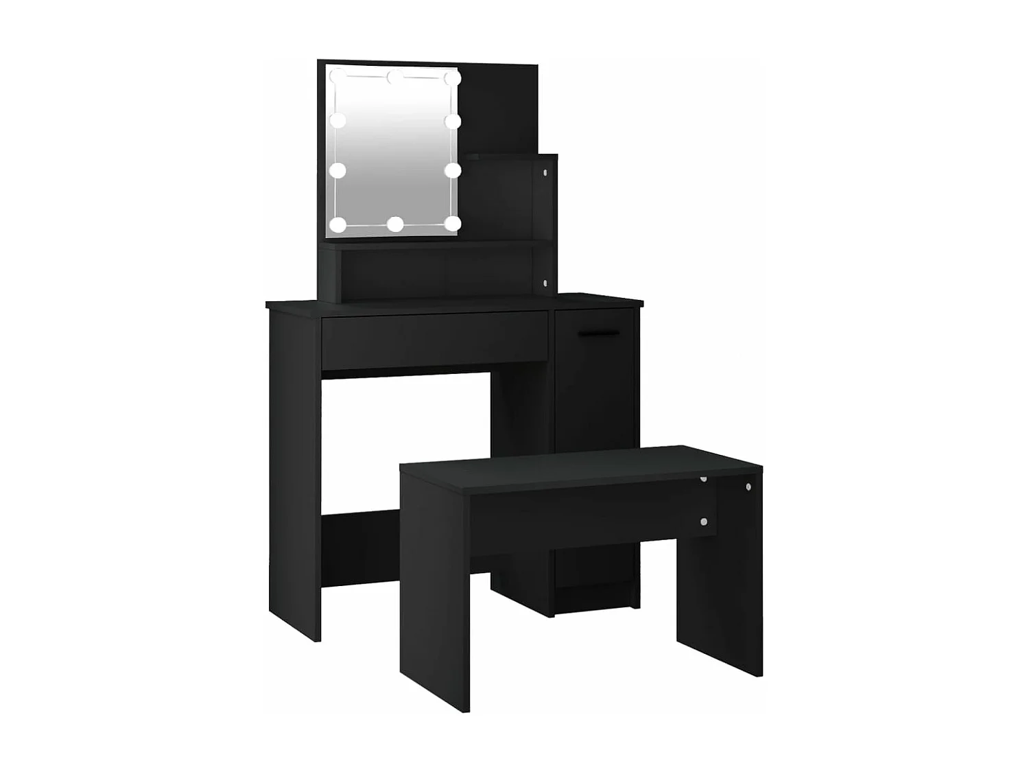 Ensemble de coiffeuse avec LED Noir Bois d'ingénierie