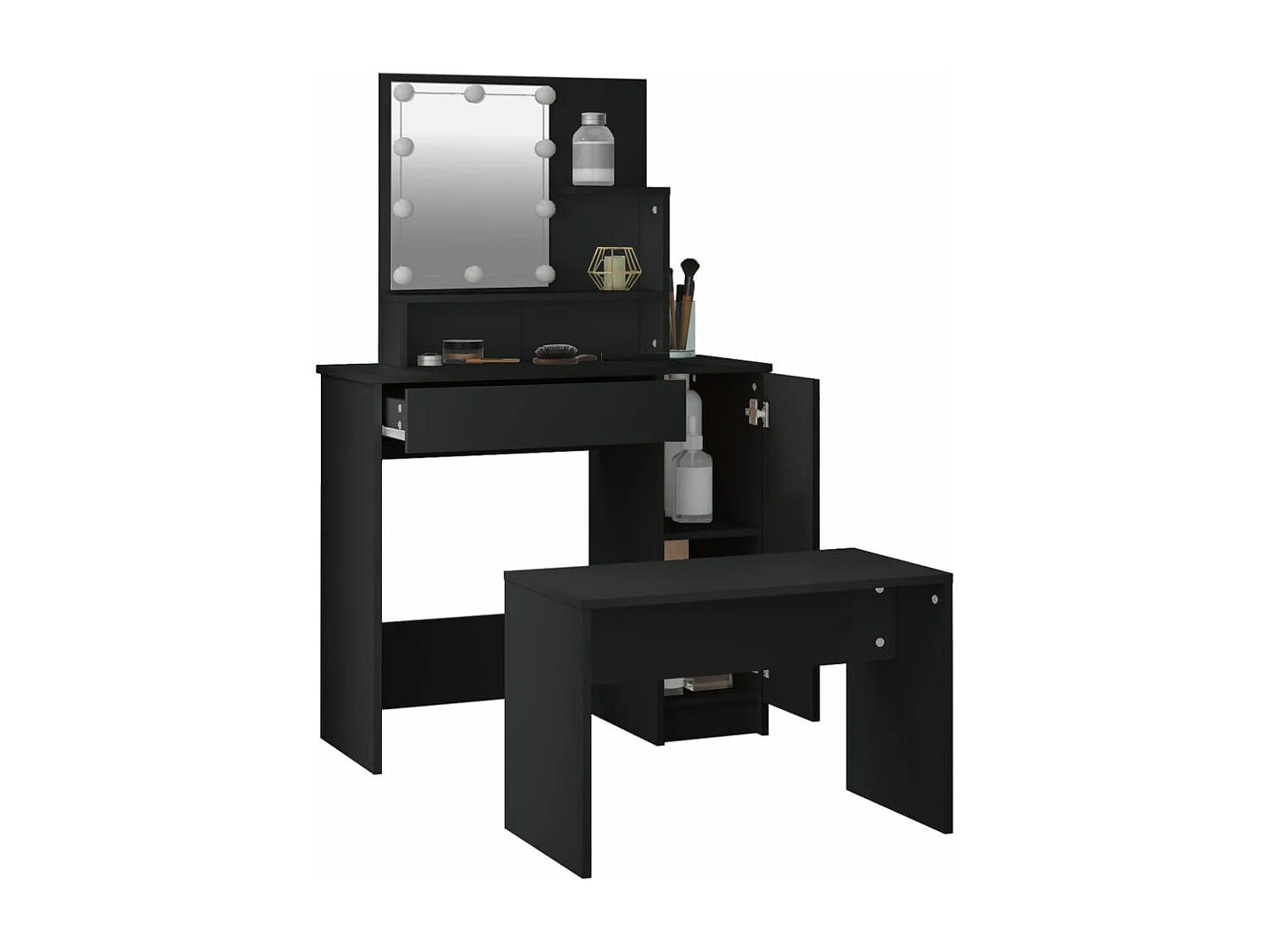 Ensemble de coiffeuse avec LED Noir Bois d'ingénierie