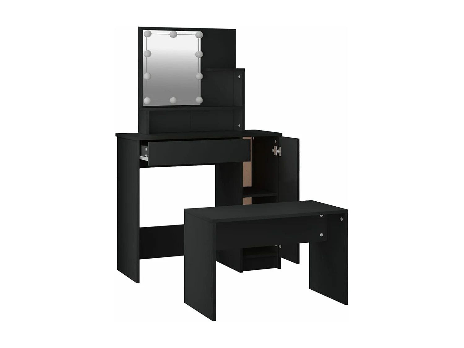 Ensemble de coiffeuse avec LED Noir Bois d'ingénierie