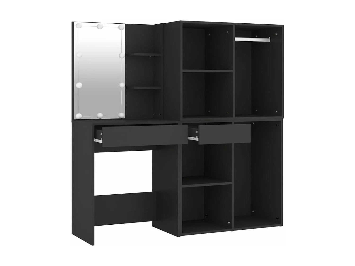 Coiffeuse à LED avec armoires noir bois d'ingénierie