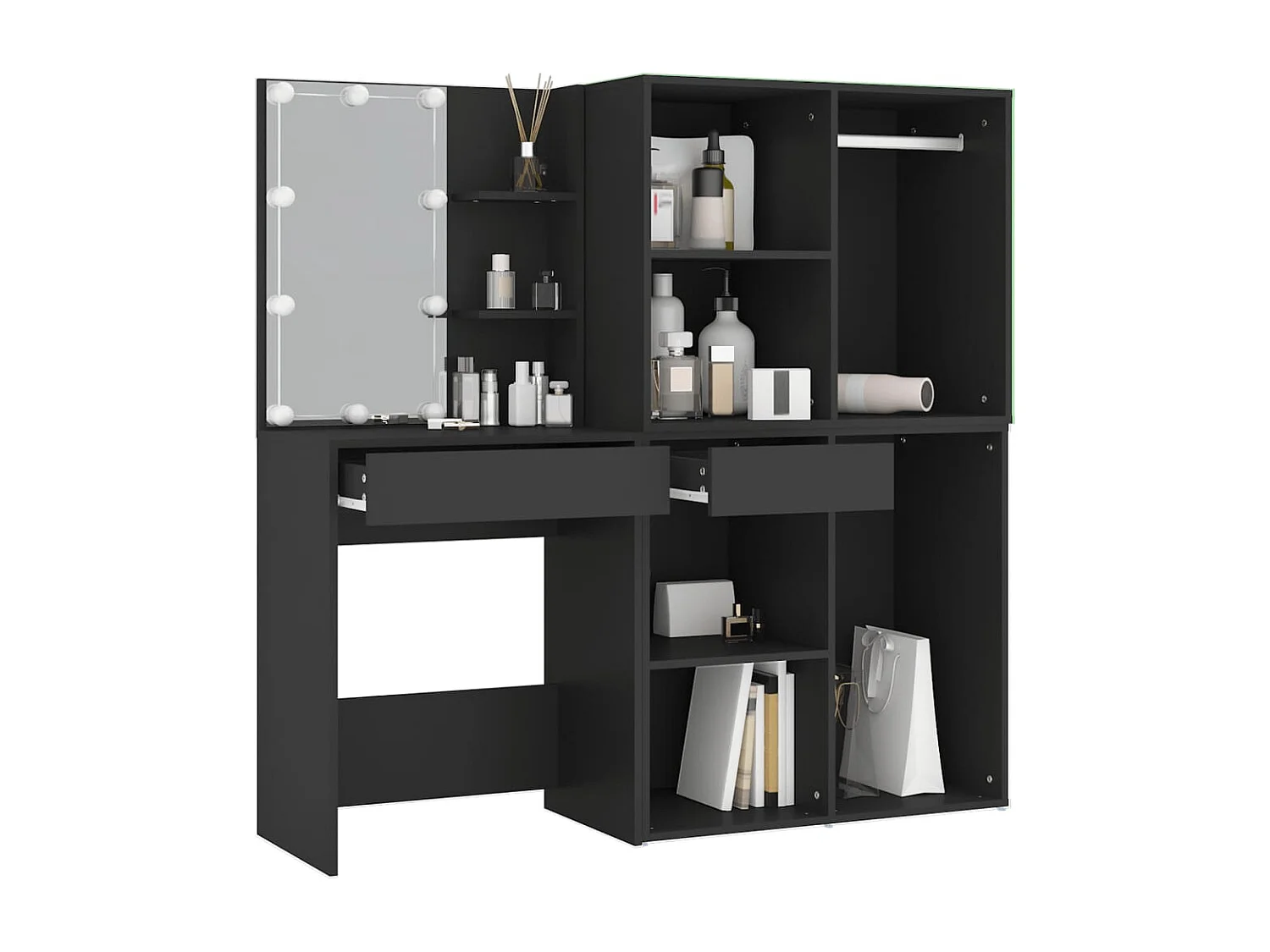 Coiffeuse à LED avec armoires noir bois d'ingénierie