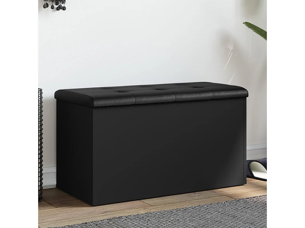 Banc de rangement noir 82x42x45 bois d'ingénierie
