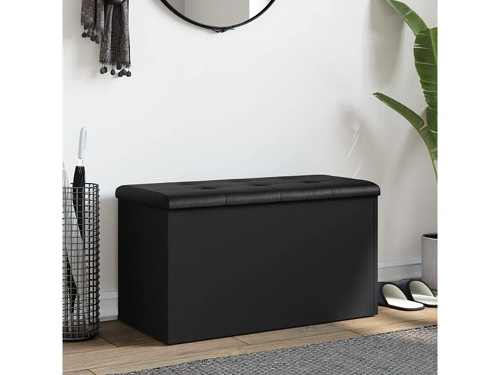 Banc de rangement noir 82x42x45 bois d'ingénierie