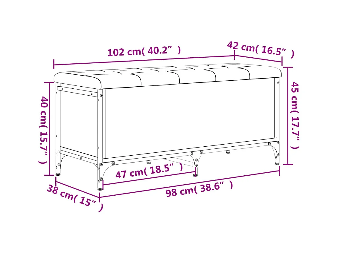 Banc de rangement noir 102x42x45 bois d'ingénierie