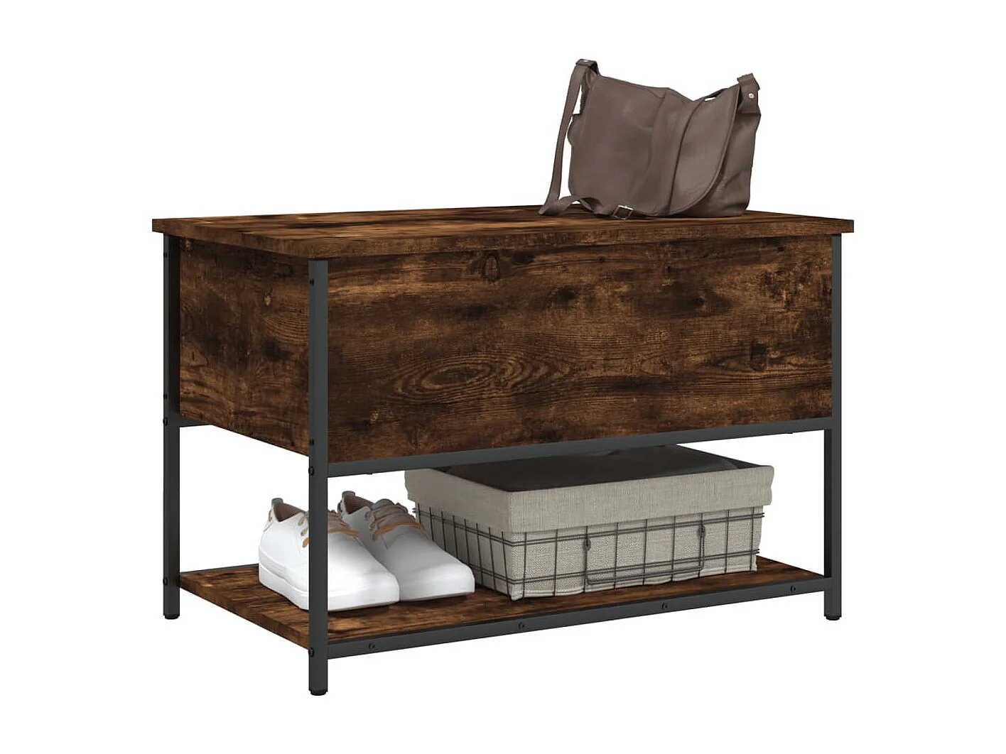 Banc de rangement chêne fumé 70x42,5x47 bois d'ingénierie