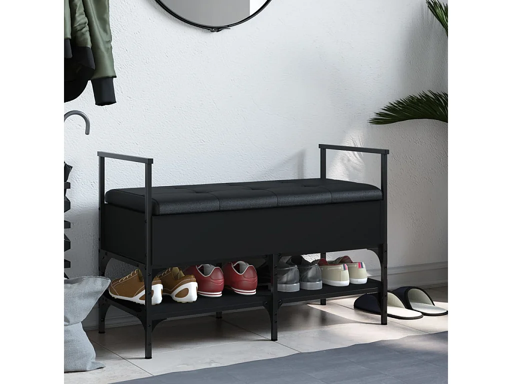 Banc à chaussures noir 85,5x42x57,5 bois d'ingénierie