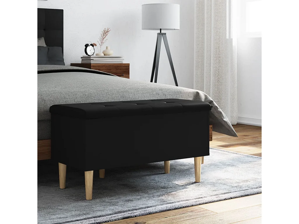 Banc de rangement noir 82x42x46 bois d'ingénierie