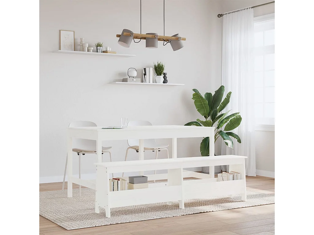 Banc d'entrée blanc 160x28x45 bois de pin massif