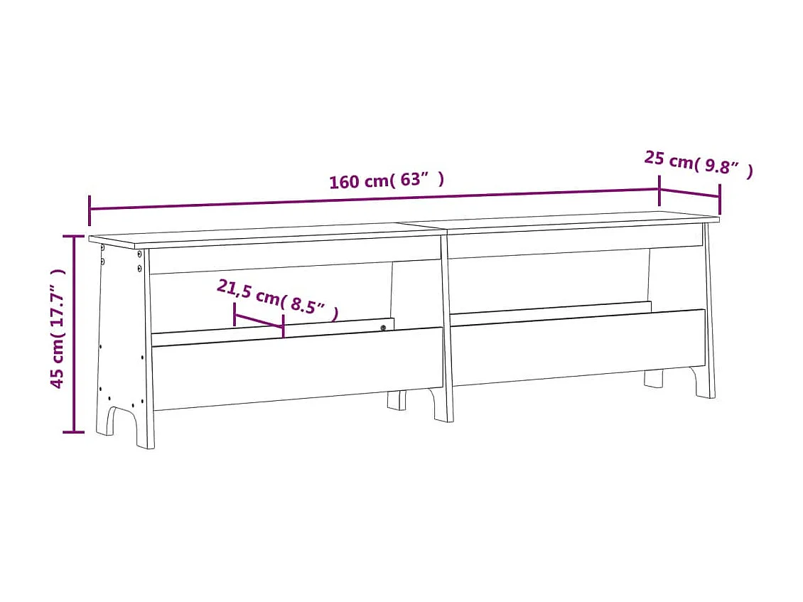 Banc d'entrée blanc 160x28x45 bois de pin massif