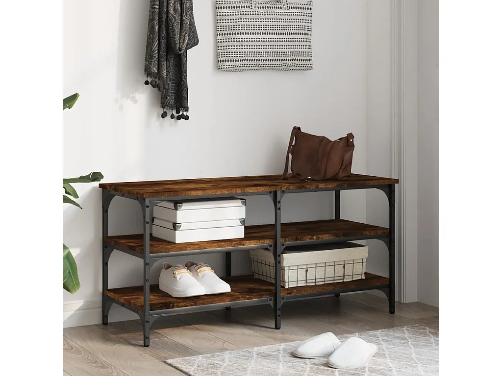 Banc à chaussures chêne fumé 100x38,5x49 bois d'ingénierie