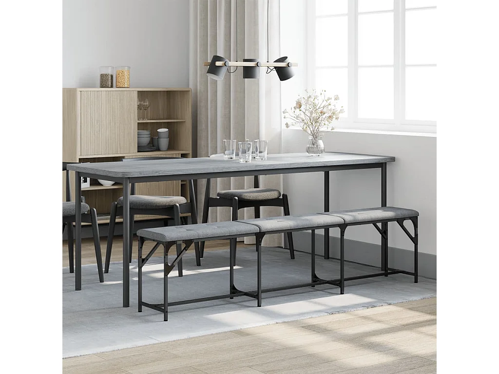 Banc à manger gris clair 186x32x45 acier et tissu