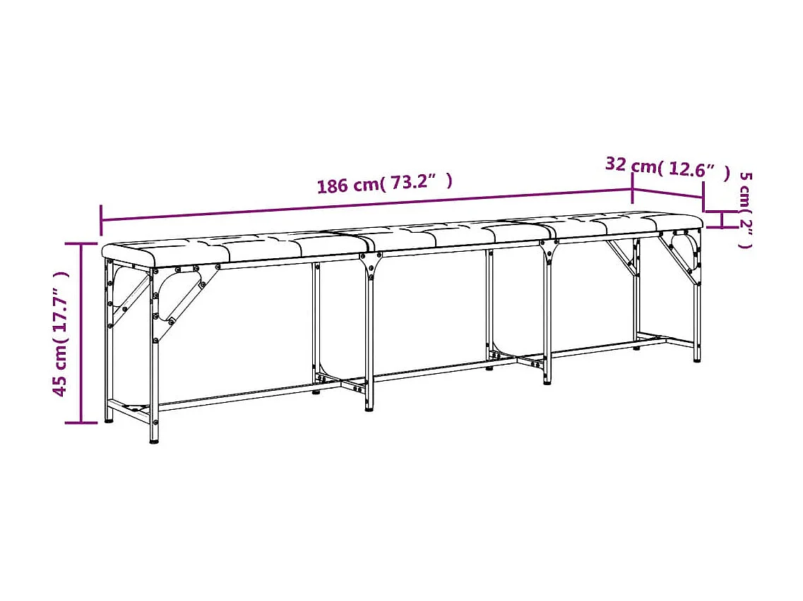 Banc à manger gris clair 186x32x45 acier et tissu