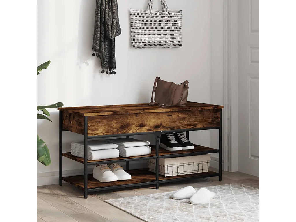 Banc à chaussures chêne fumé 100x42,5x50 bois d'ingénierie