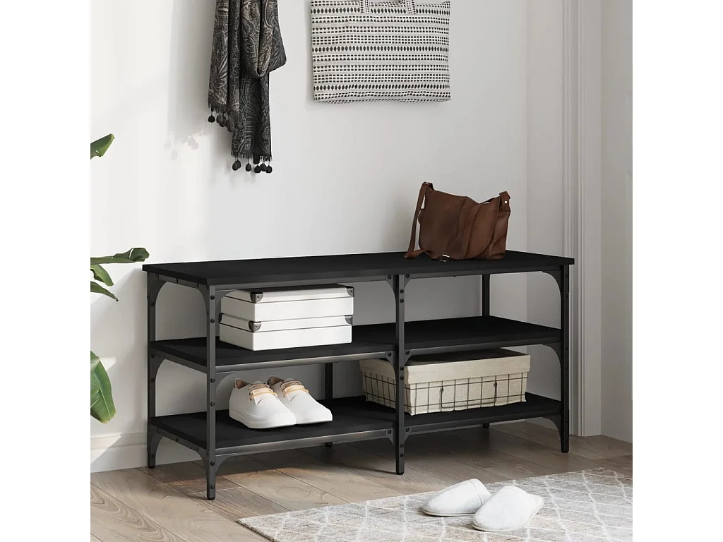 Banc à chaussures noir 100x38,5x49 bois d'ingénierie