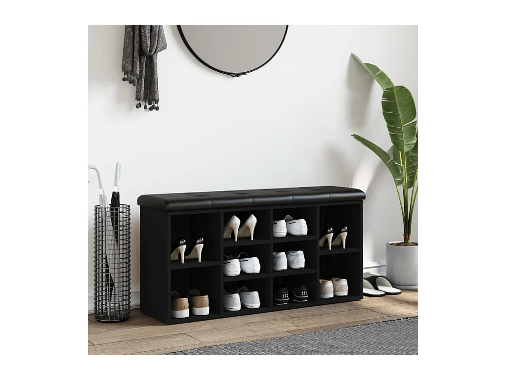 Banc à chaussures noir 102x32x50 bois d'ingénierie