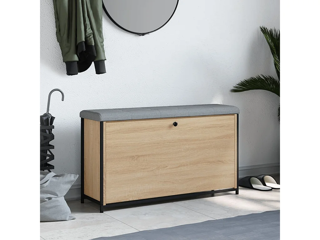 Schoenenbankje met klaplade 102x32x56 cm sonoma eikenkleurig