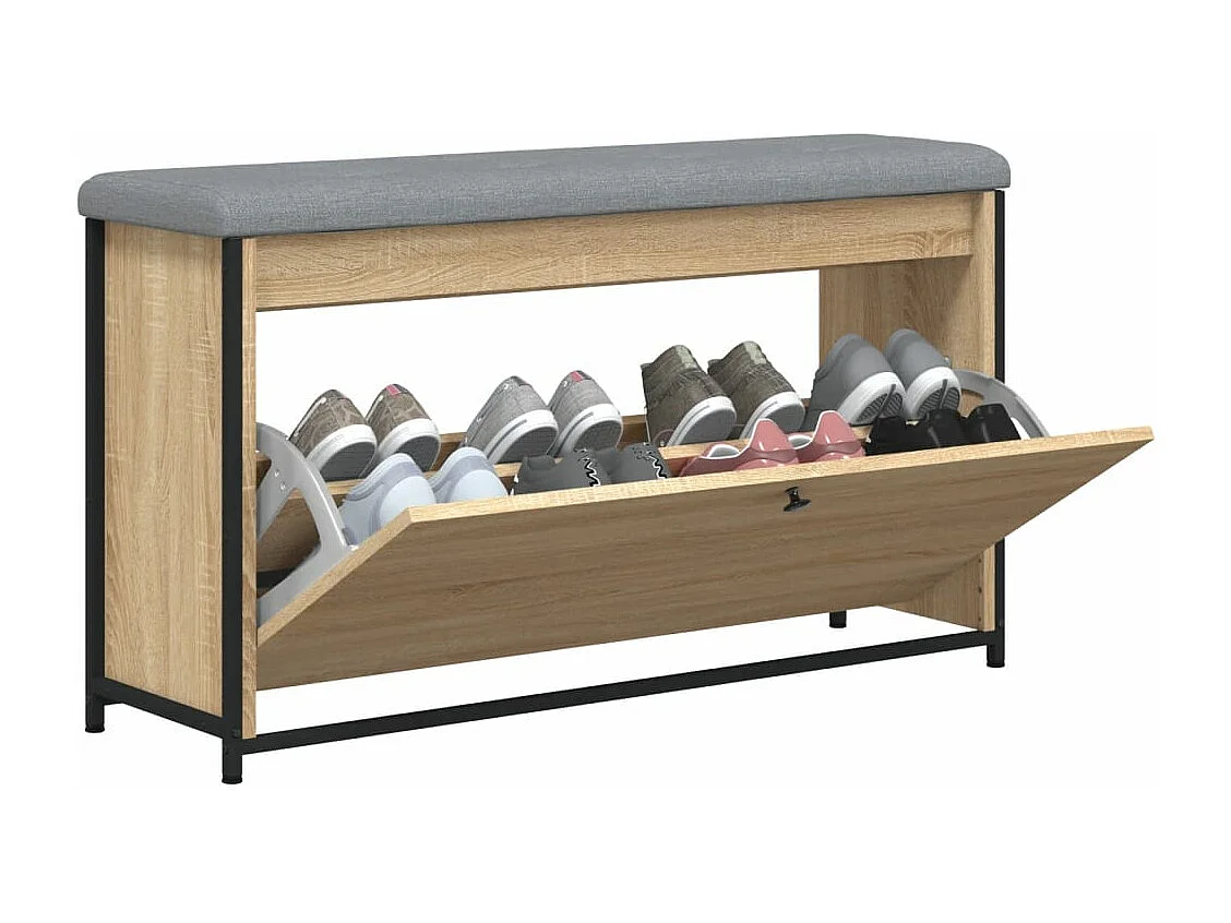 Schoenenbankje met klaplade 102x32x56 cm sonoma eikenkleurig
