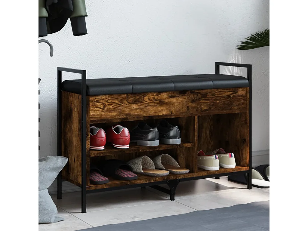 Banc à chaussures chêne fumé 85,5x32x57,5 bois d'ingénierie