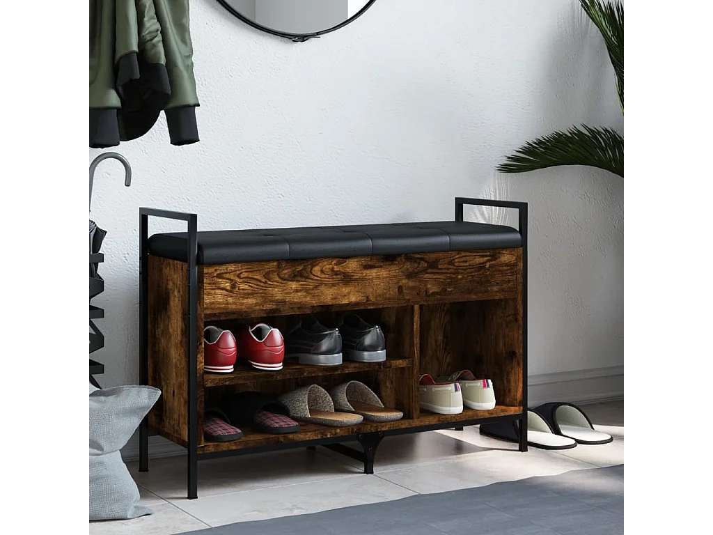 Banc à chaussures chêne fumé 85,5x32x57,5 bois d'ingénierie