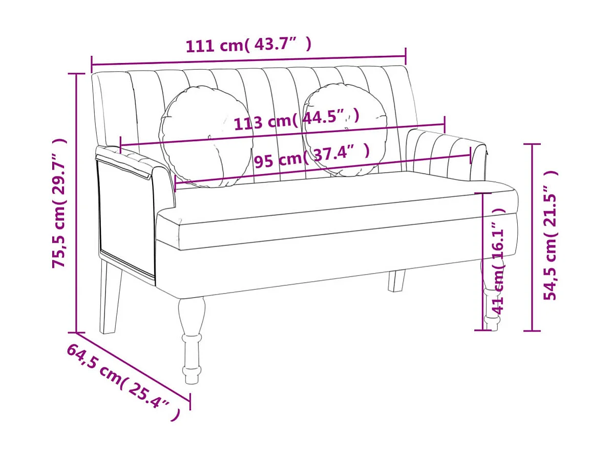Banc avec coussins noir 113x64,5x75,5 tissu