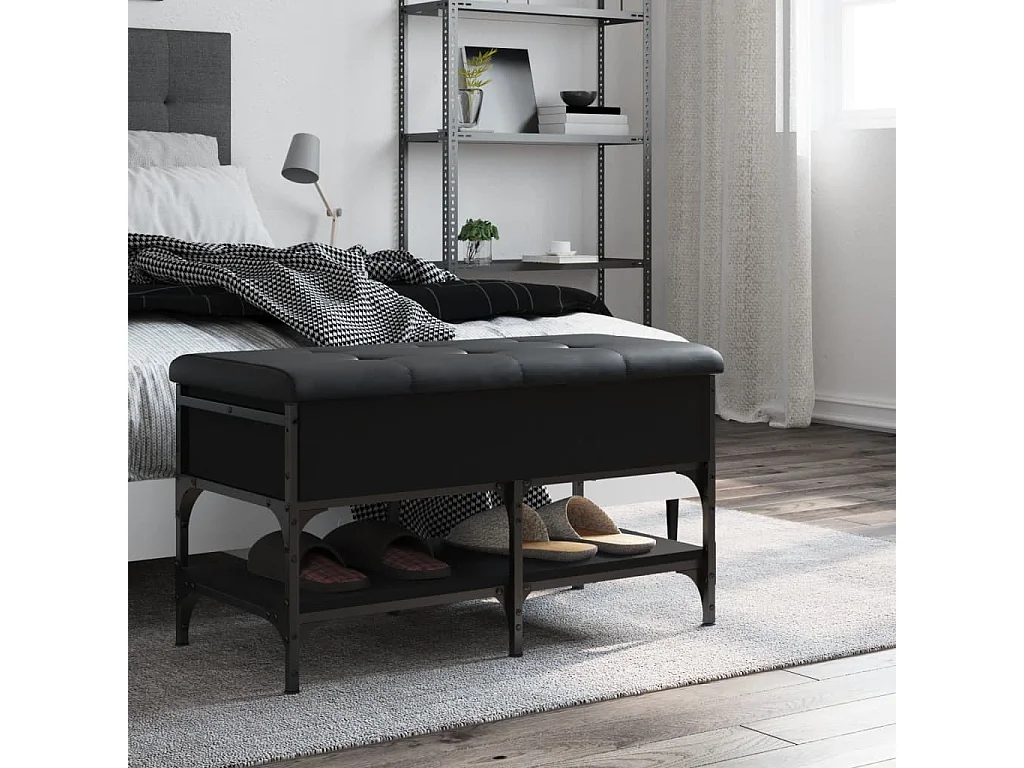Banc à chaussures noir 82x42x45 bois d'ingénierie