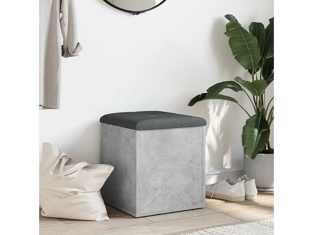 Banc de rangement gris béton 42x42x45 bois d'ingénierie