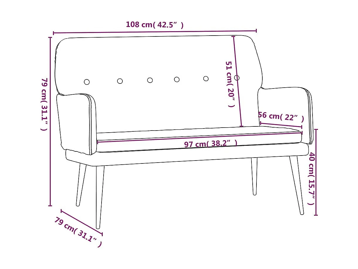 Banc Noir 108x79x79 Velours