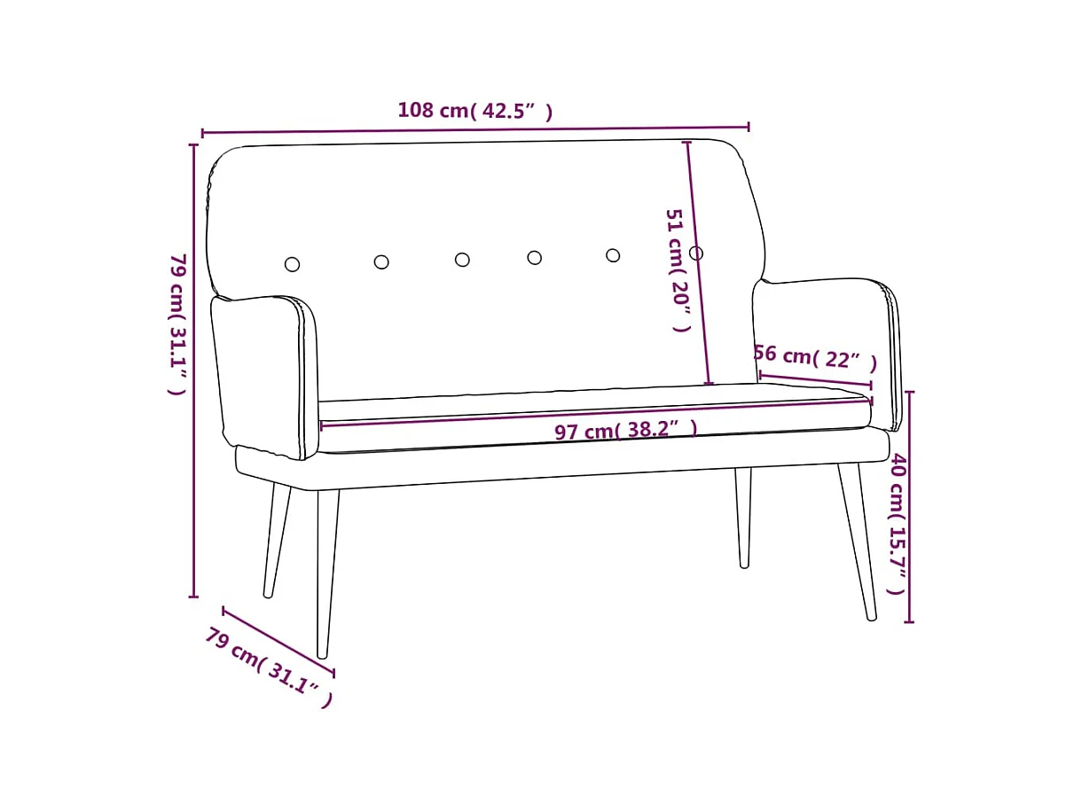 Banc Noir 108x79x79 Velours