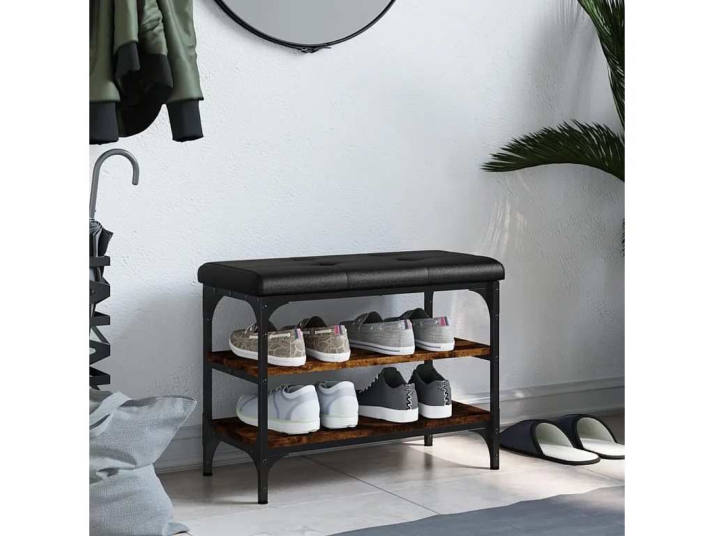 Banc à chaussures chêne fumé 62x32x47 bois d'ingénierie