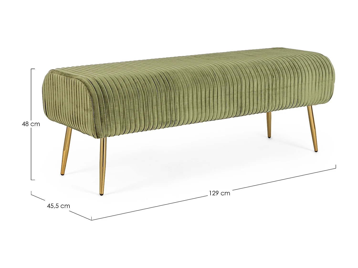 Banc en bois MDF et polyester vert olive Solene L 129cm