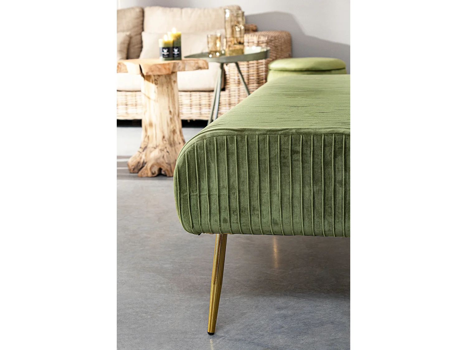 Banc en bois MDF et polyester vert olive Solene L 129cm