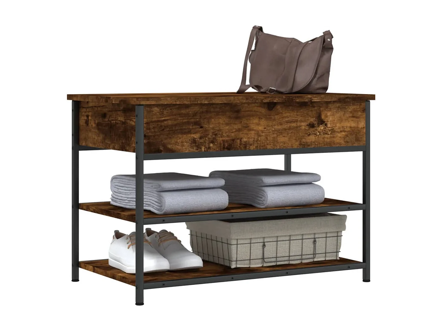 Banc à chaussures chêne fumé 70x42,5x50 bois d'ingénierie