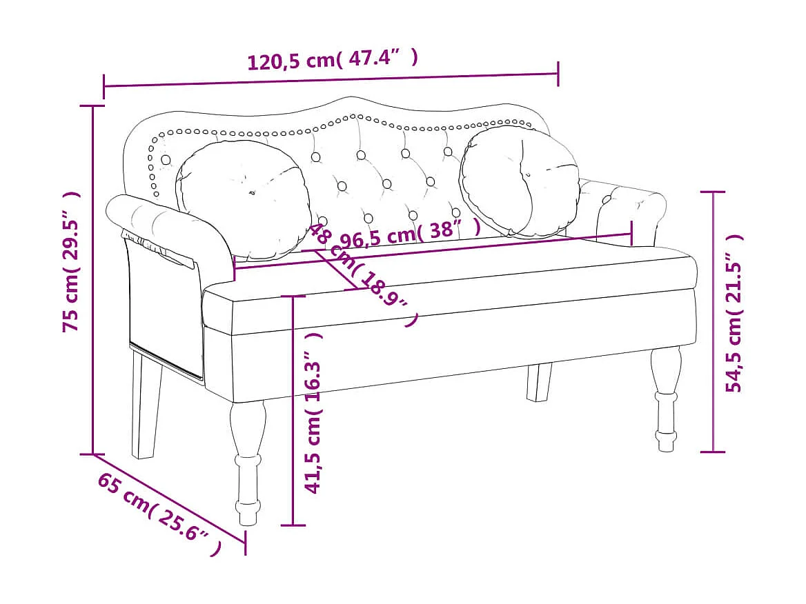 Banc avec coussins gris foncé 120,5x65x75 velours