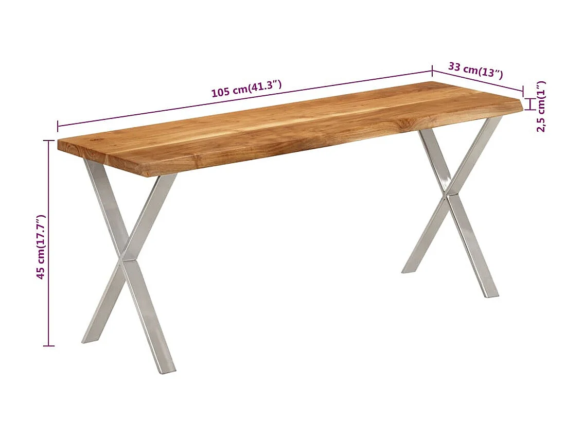 Banc avec bord vivant 105cm bois d'acacia massif