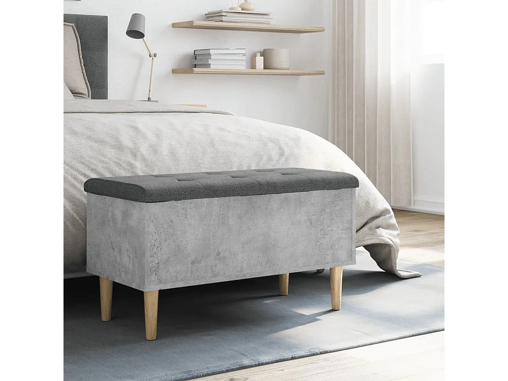 Banc de rangement gris béton 82x42x46 bois d'ingénierie