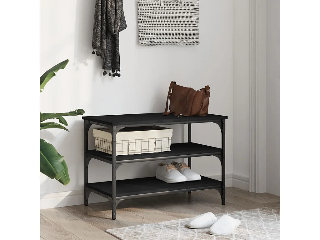 Banc à chaussures noir 70x38,5x49 bois d'ingénierie