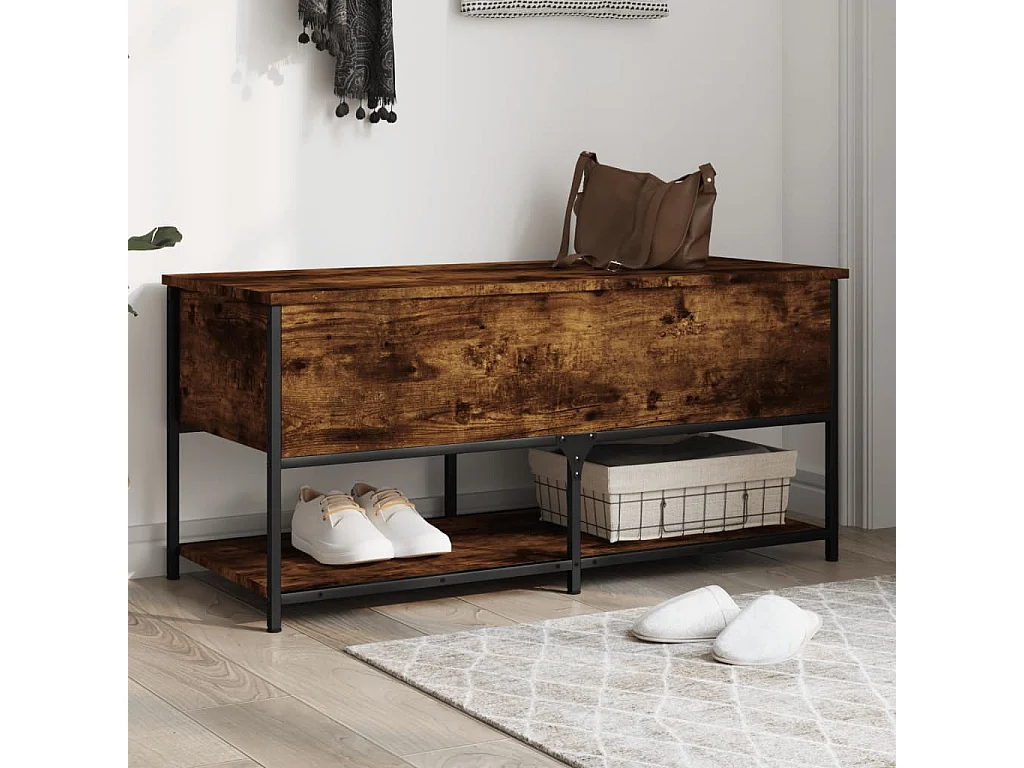 Banc de rangement chêne fumé 100x42,5x47 bois d'ingénierie