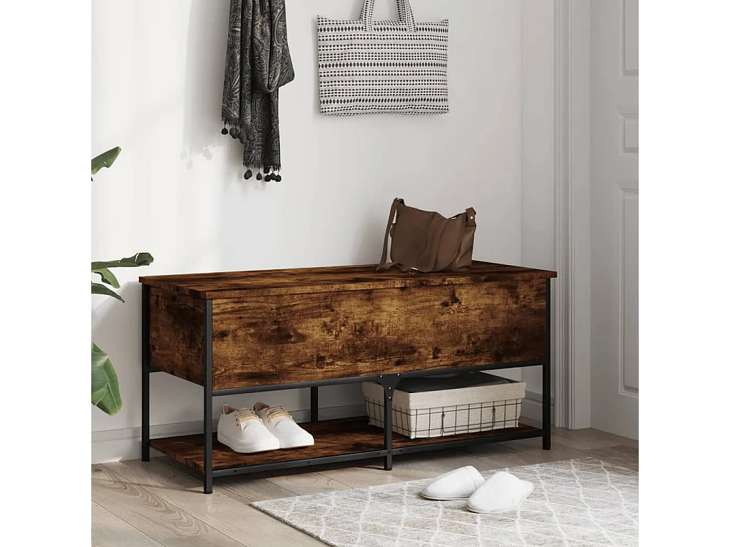 Banc de rangement chêne fumé 100x42,5x47 bois d'ingénierie