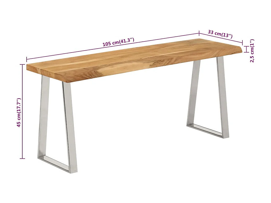 Banc avec bord vivant 105cm bois d'acacia massif