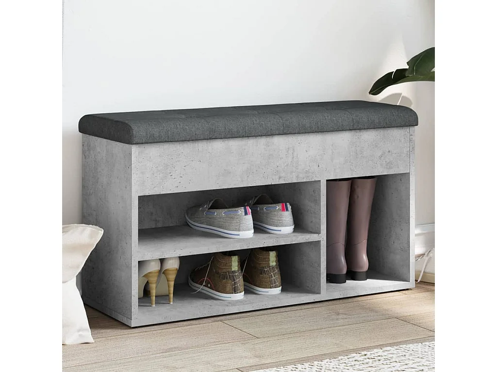 Banc à chaussures gris béton 82x32x45,5 bois d'ingénierie