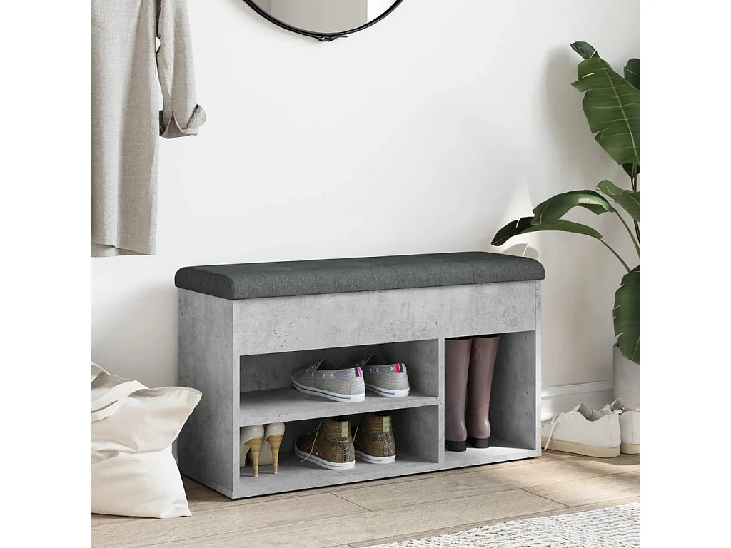 Banc à chaussures gris béton 82x32x45,5 bois d'ingénierie