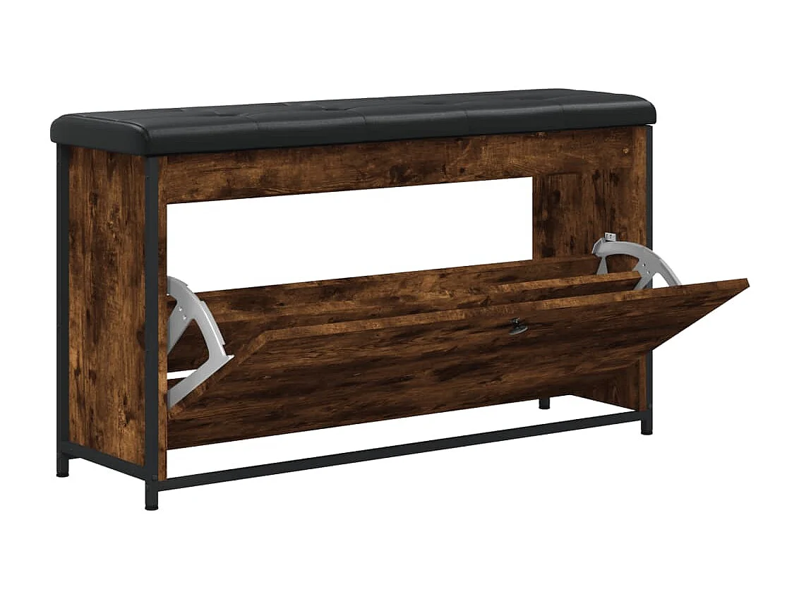 Banc à chaussures tiroir rabattable chêne fumé 102x32x56