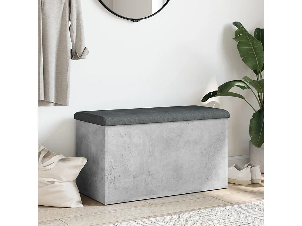 Banc de rangement gris béton 82x42x45 bois d'ingénierie