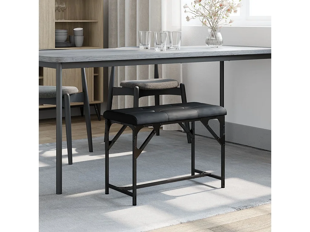 Banc à manger noir 62x32x45 acier et similicuir