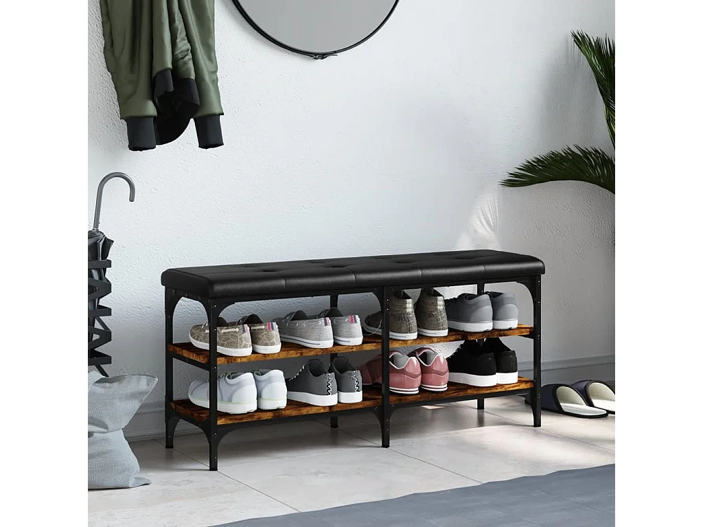 Banc à chaussures chêne fumé 102x32x47 bois d'ingénierie