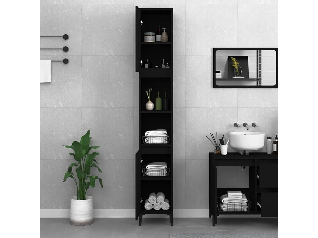 Armoire de salle de bain noir 30x30x190 bois d'ingénierie