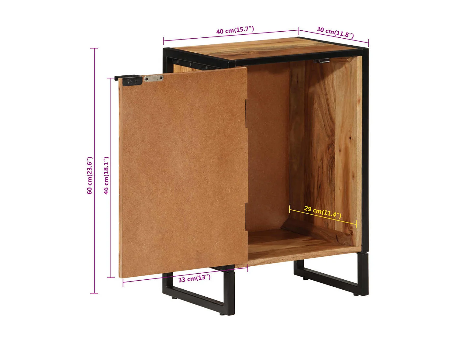 Badkamerkast 40x30x60 cm massief acaciahout en ijzer